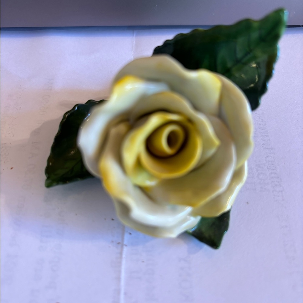 Herend vintage collectible porcelain hand painted Yellow rose on green leaf